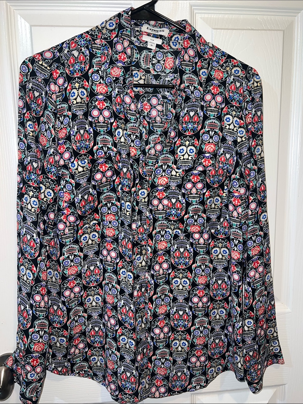 Express Multicolor Skull Print Button-Up Shirt